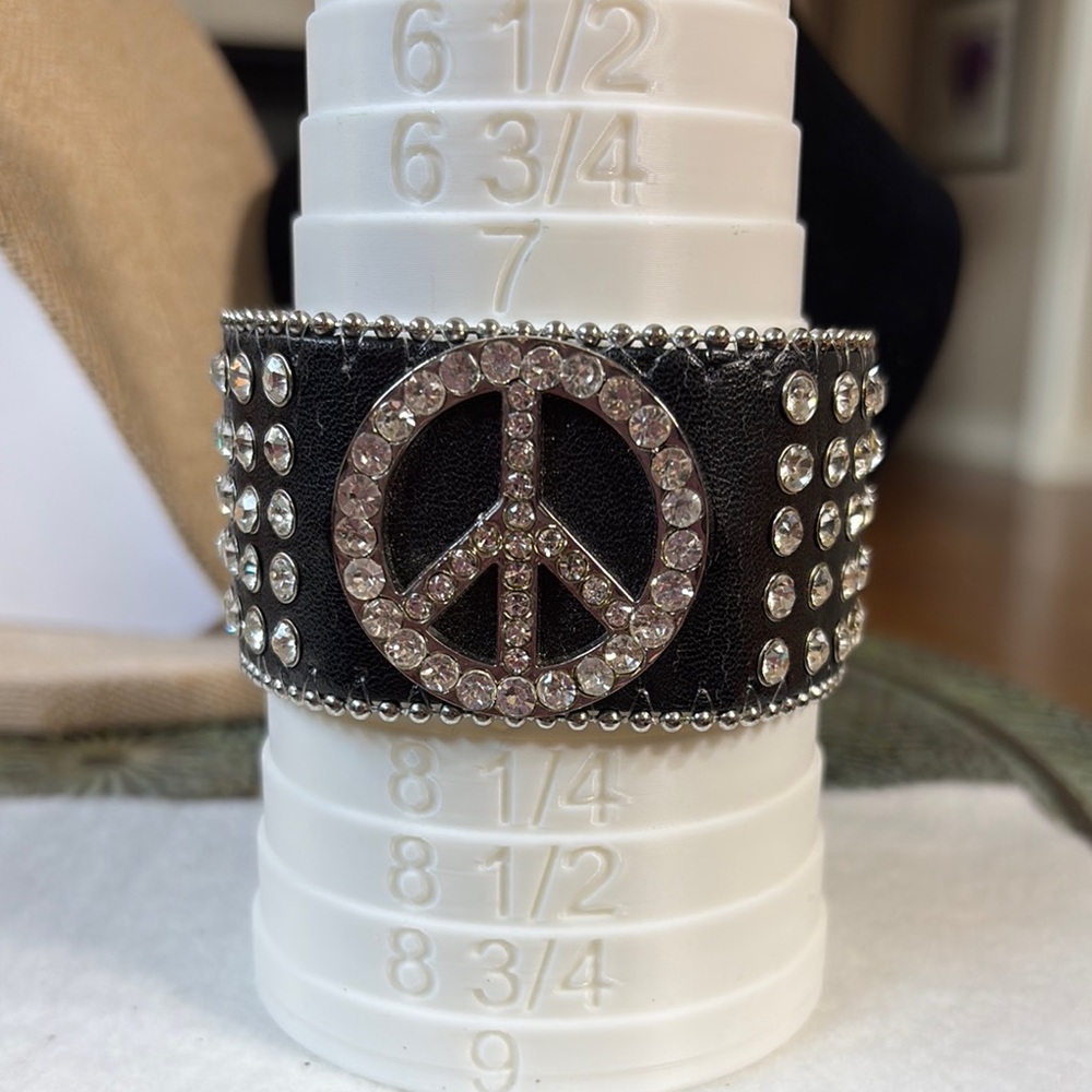 Black Studded Peace Sign Bracelet - Picture 10 of 13